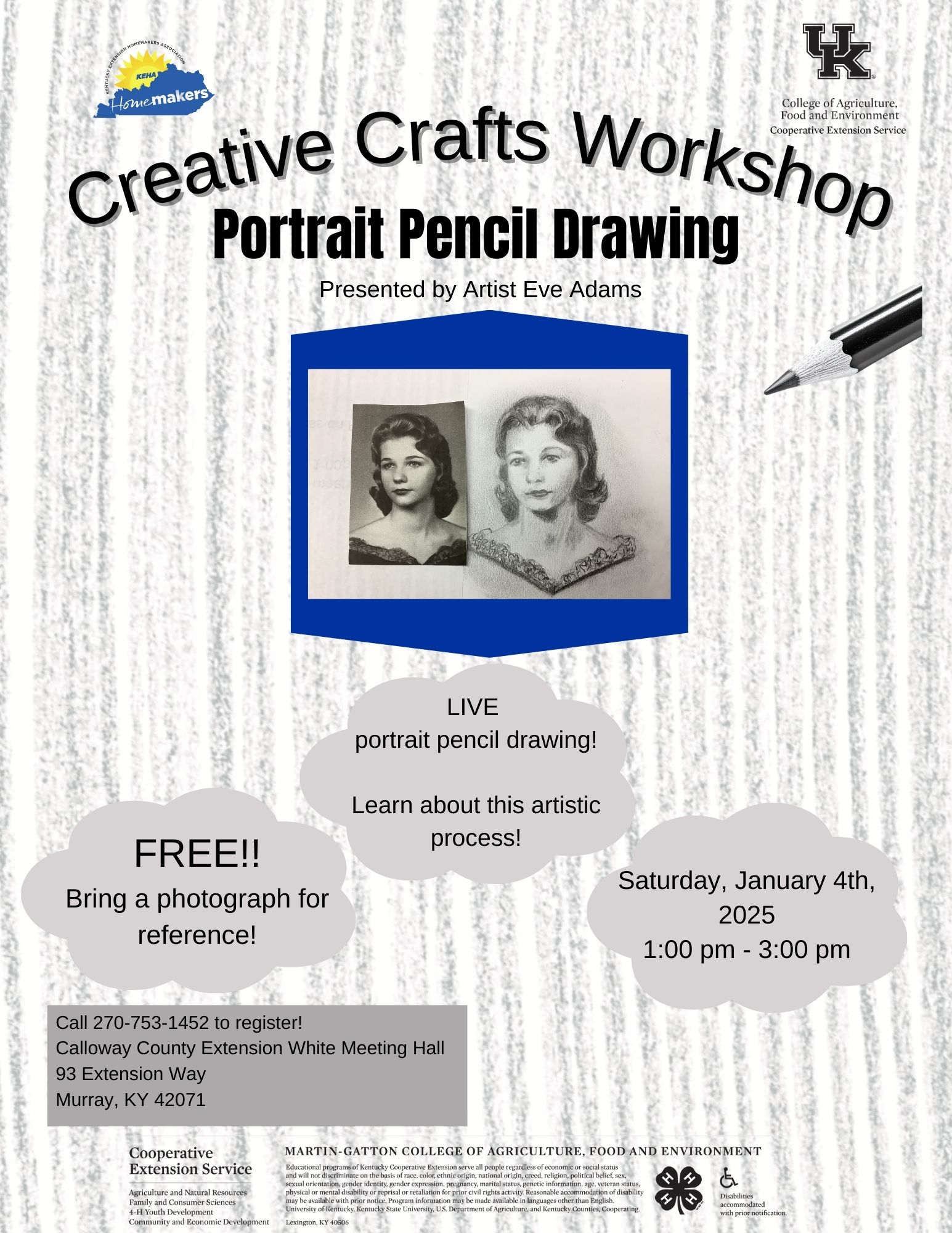 Pencil Art Class Informational Flyer