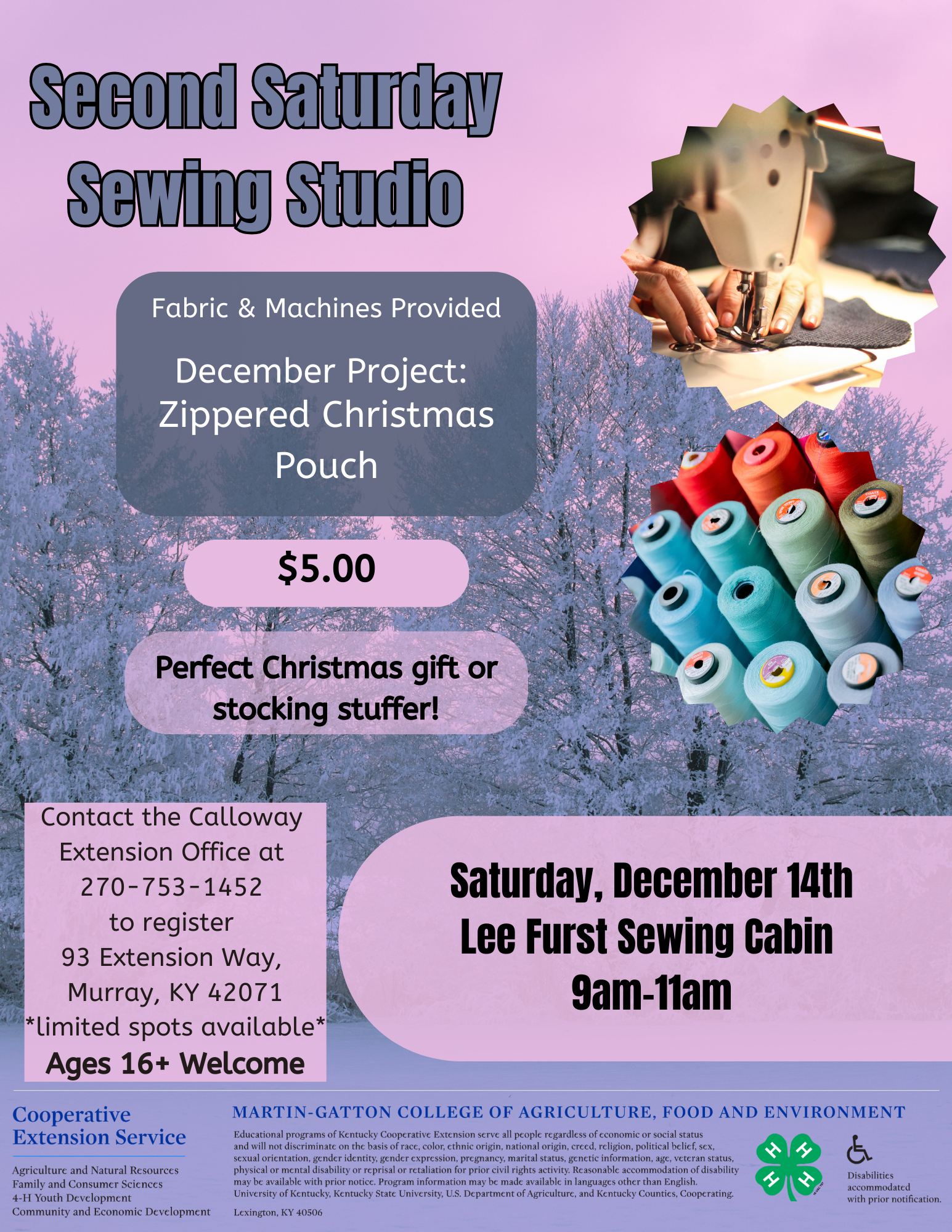 Second Saturday Sewing Studio Informational Flyer