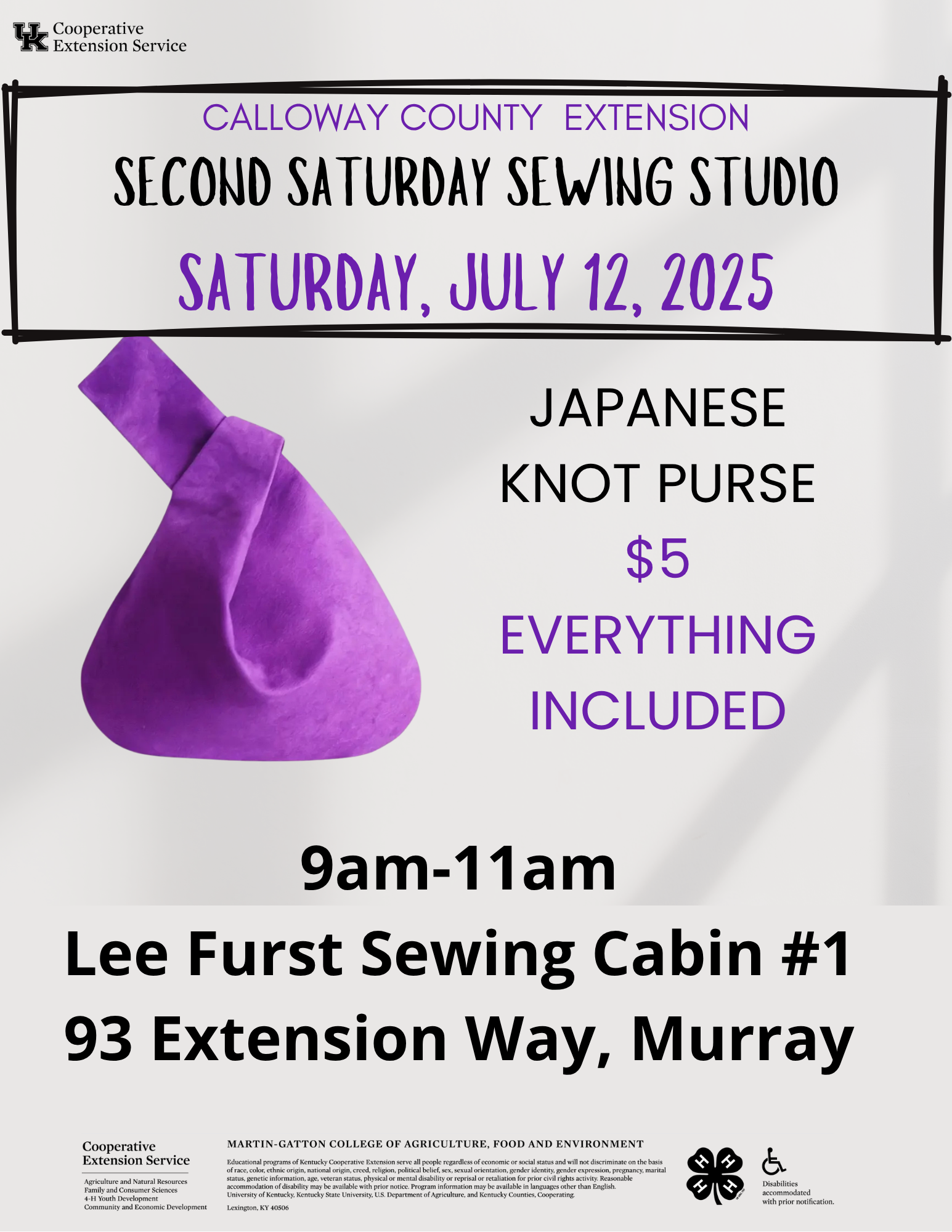 Knot Bag Flyer for Second Saturday Sewing