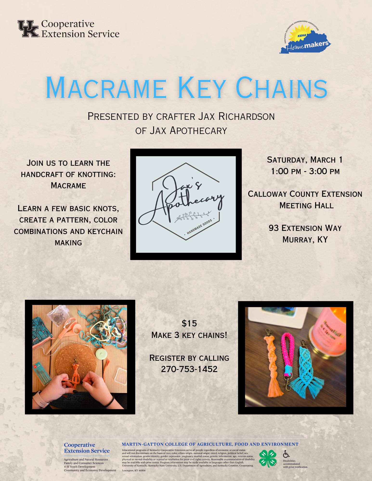 Macrame Keychains Informational Flyer