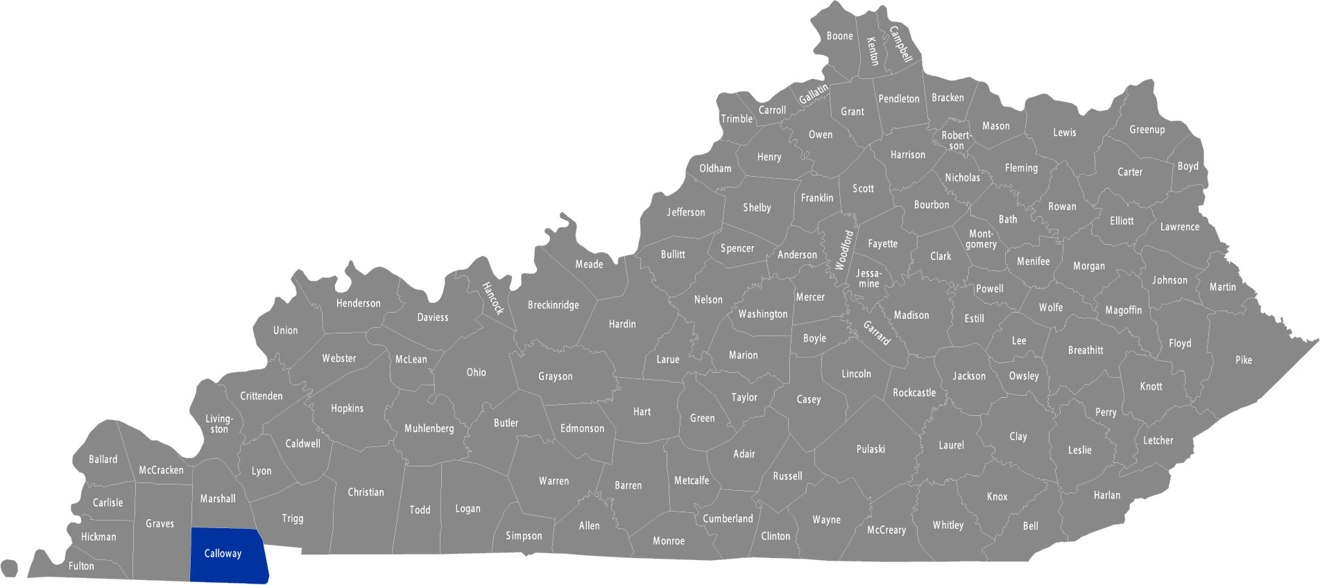 State of Kentucky map with Calloway County highlighted