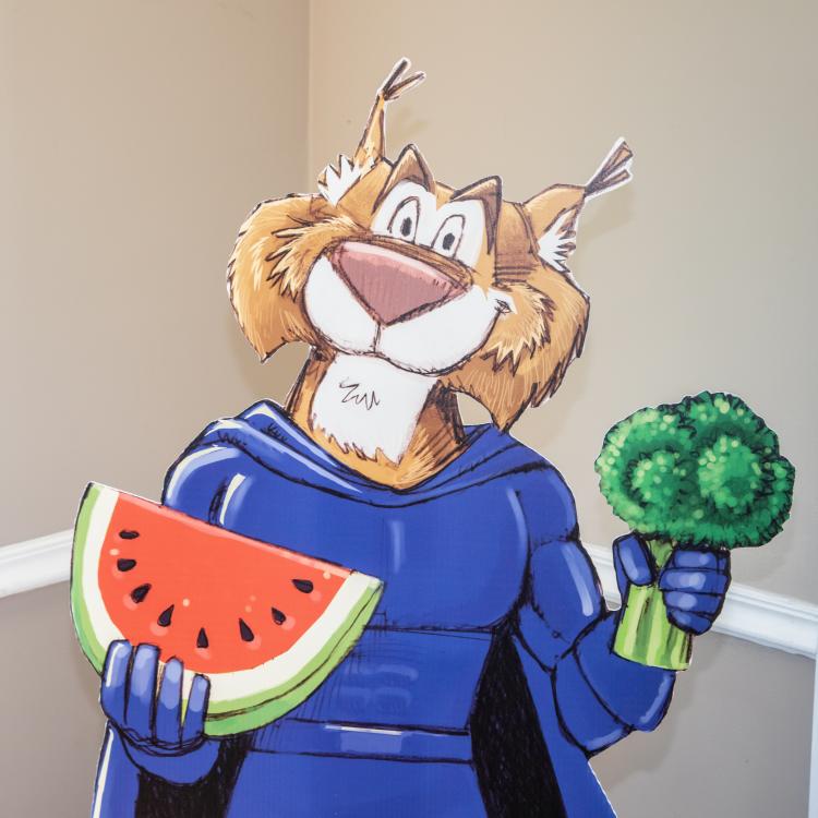  Wally Cat holding broccoli and watermelon