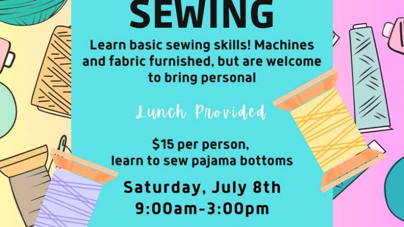 Information flyer about Adult Beginner Sewing Class